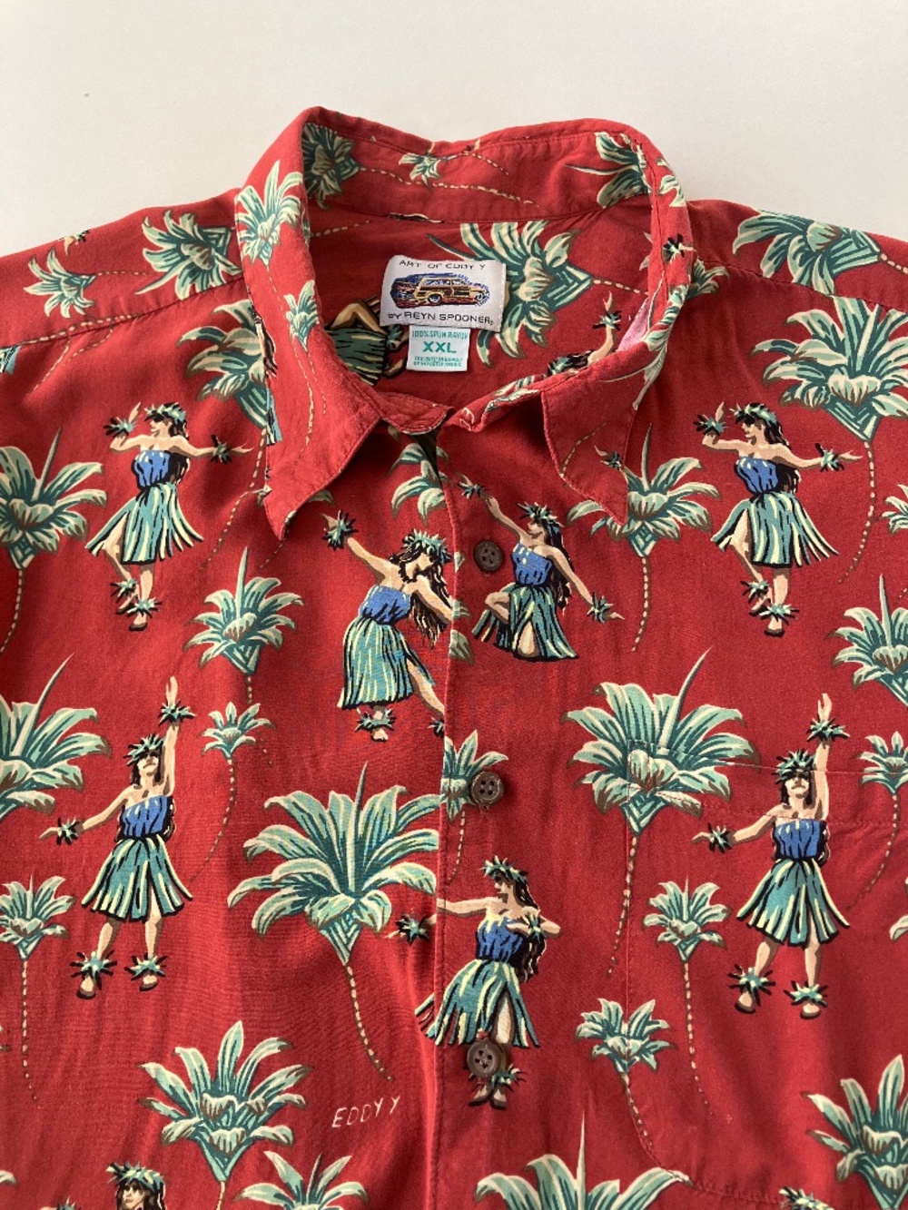 Reyn Spooner Art of Eddy Y Hawaiian Shirt Men's Size XXL Vintage Hula